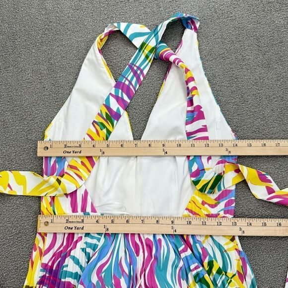Milly Oria Waves of Zerbra Pleated Halter Maxi Dress Yellow Pink Multi Size 4 - Picture 15 of 15